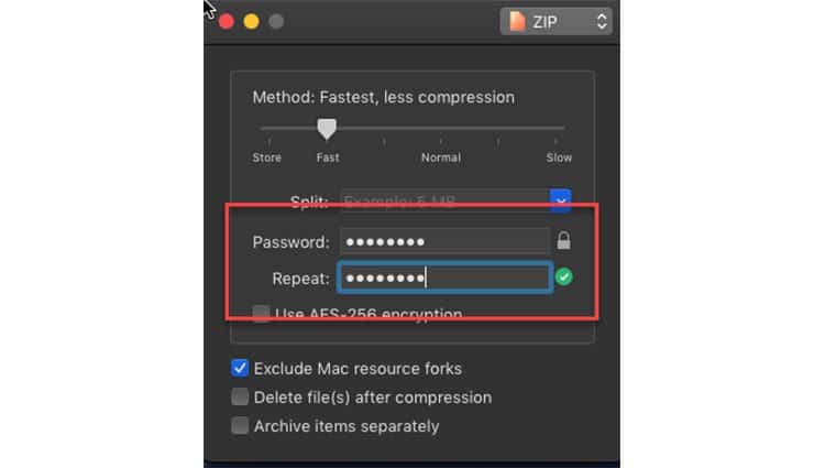 mac add password to zip