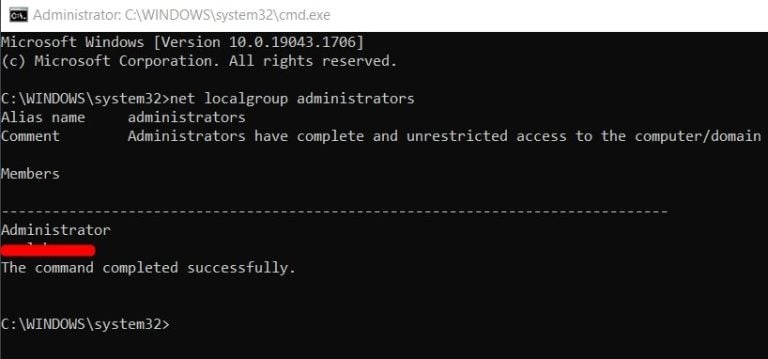 net user localgroup administrators command