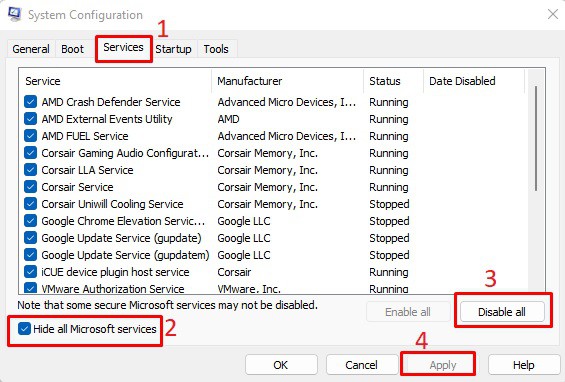 system configuration hide all microsoft services