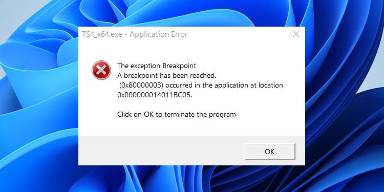 Fix The Exception Breakpoint Has Been Reached