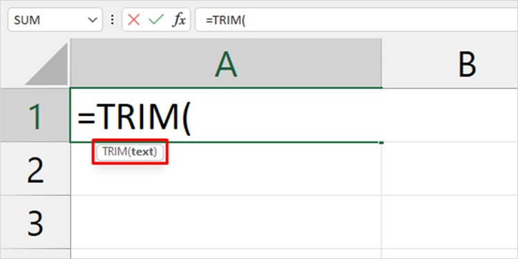 Trim function format Excel
