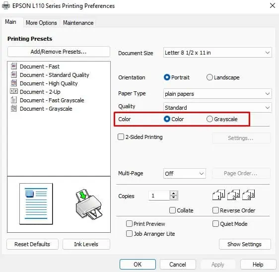 grayscale-settings-in-epson-printer