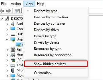 show hidden device device manager