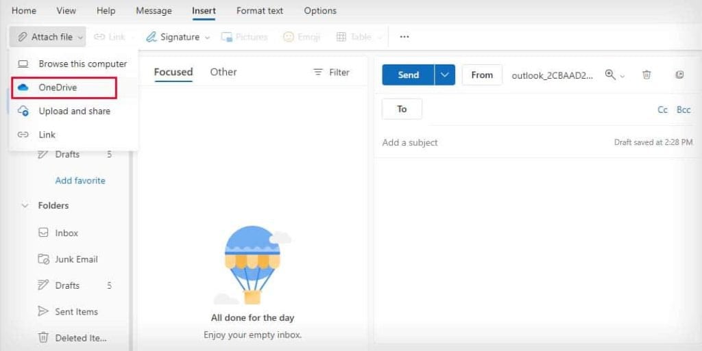 how to send a onedrive link via email