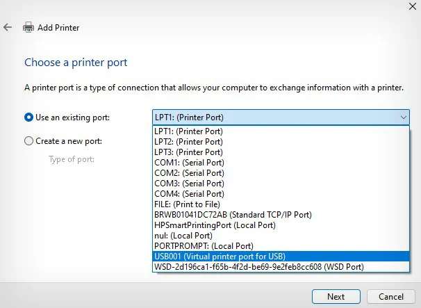 choose-port-for-printer