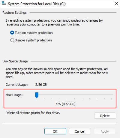 Max Usage Lower System Protection