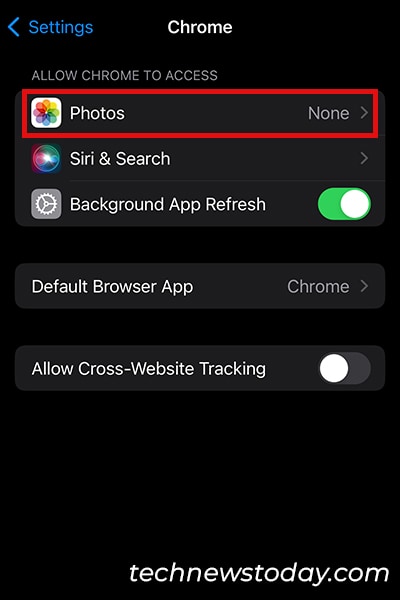 Allow Chrome to Access Photos iOS