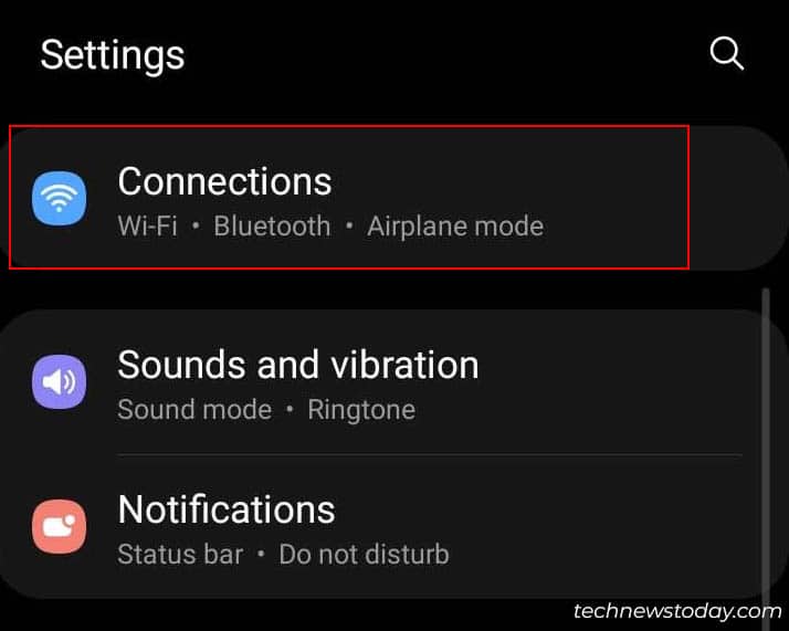 connections option in android