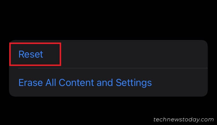 ios reset option for network
