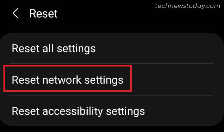 reset network settings in android