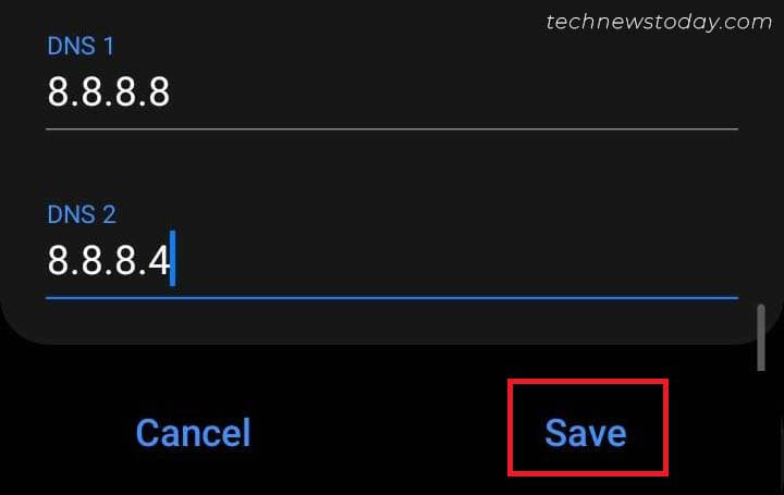 save changes to dns settings