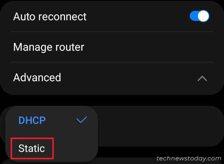 static option selection in android