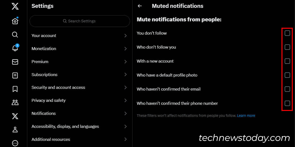 Check Muted Notifications on Twitter web