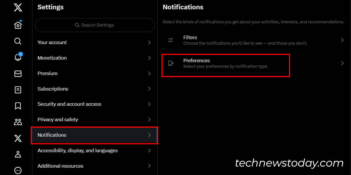 Click on Notifications and go to Preferences
