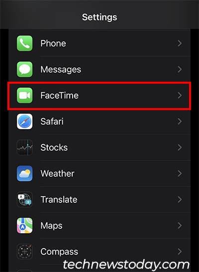 Open Phone Settings -FaceTime
