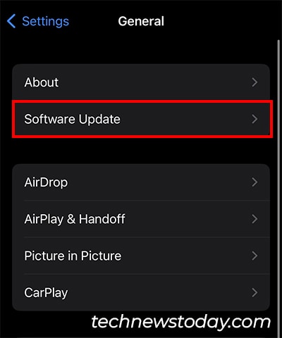 Tap on General - Software Update