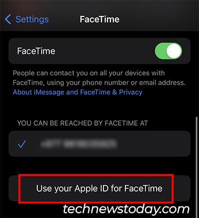 Tap on Use your Apple ID for FaceTime