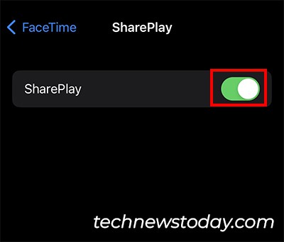 Toggle on the button for SharePlay