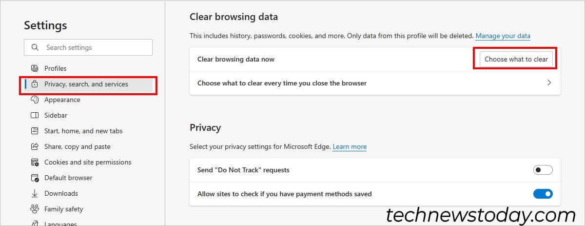 Under Clear browsing data, click Choose what to clear