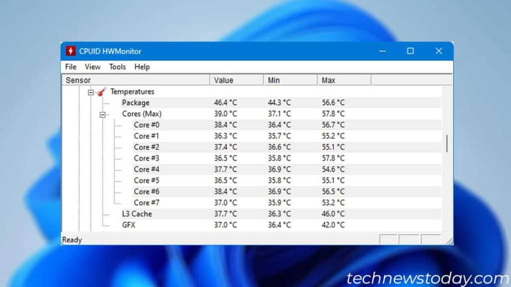 all cores package and gfx temperature