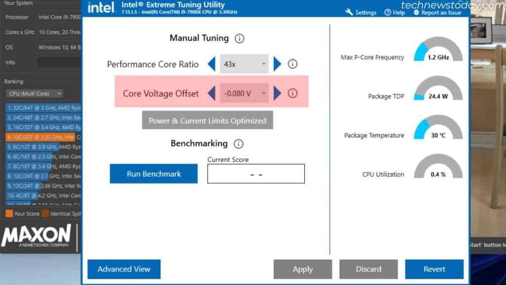 core voltage offset on intel extreme tuning utility