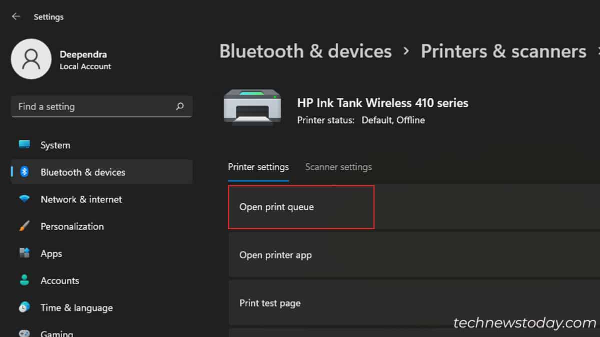 open-print-queue-option-for-hp-printer-offline